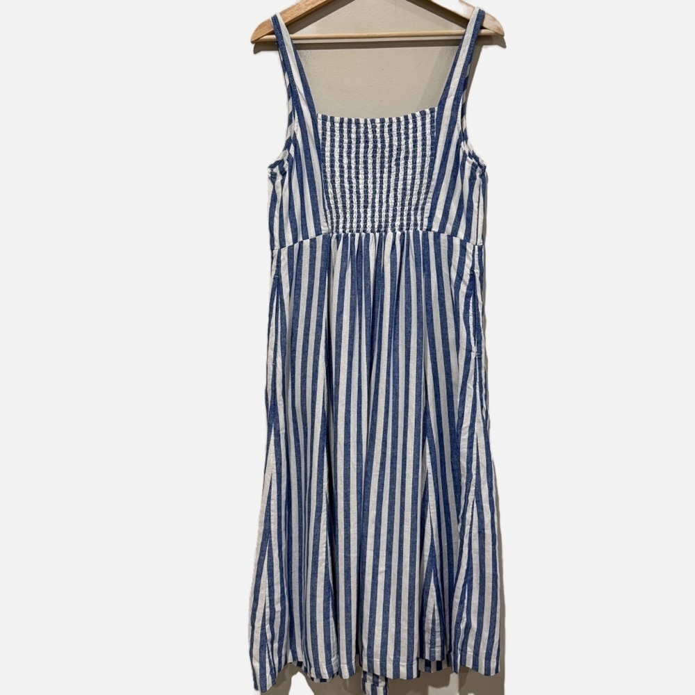 OLD NAVY Fit & Flare Linen-Blend Midi Dress Striped Coastal Preppy Size Large - Picture 7 of 12